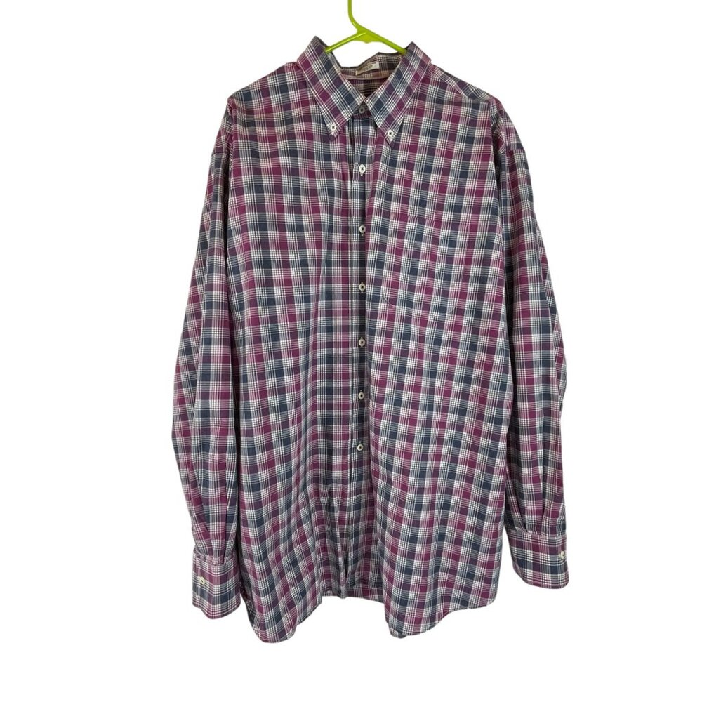 Peter Millar Button Front Shirt Sz 2XL Mens Checks Long‎ Sleeve Pocket